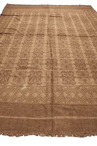 285x277 cm Sumak Kilim Tribal Wool Rug Handmade Brown - Rugoutlet