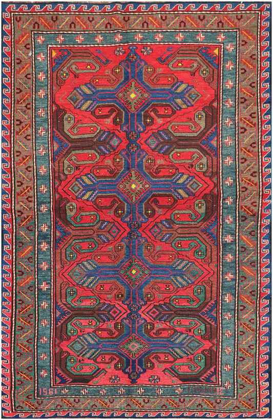 239x153 cm Turkish Kilim Sumak Tribal Wool Rug Handmade Red Grey