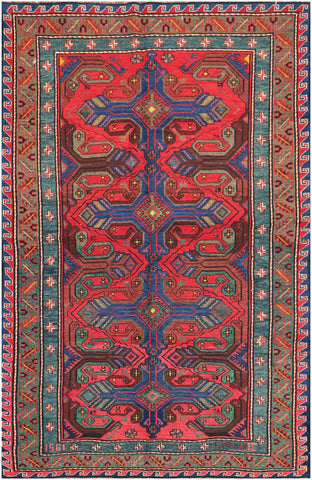 239x153 cm Turkish Kilim Sumak Tribal Wool Rug Handmade Red Grey - Rugoutlet