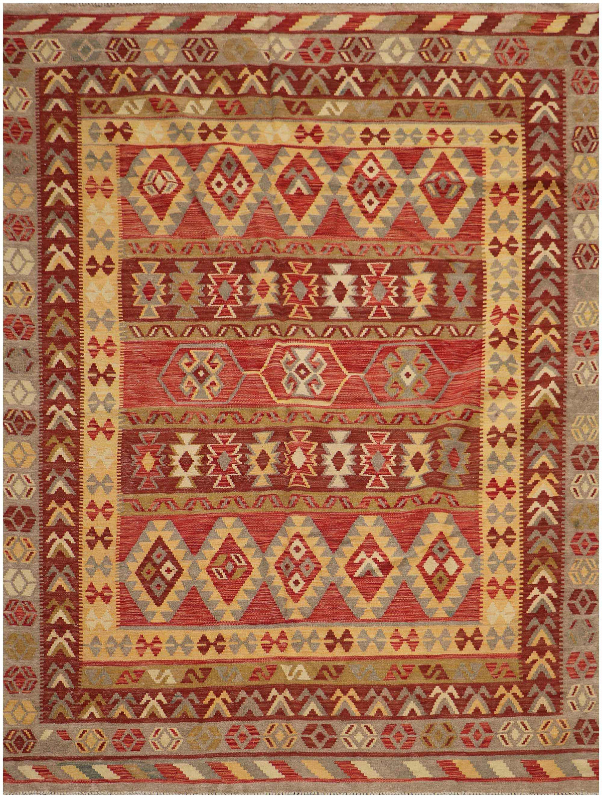 246x170 cm Qashqai Kilim Tribal Wool Rugs Handmade Red Yellow - Rugoutlet