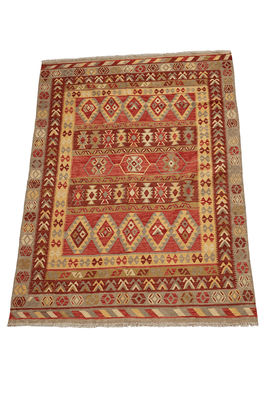 246x170 cm Qashqai Kilim Tribal Wool Rugs Handmade Red Yellow - Rugoutlet