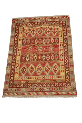 246x170 cm Qashqai Kilim Tribal Wool Rugs Handmade Red Yellow - Rugoutlet