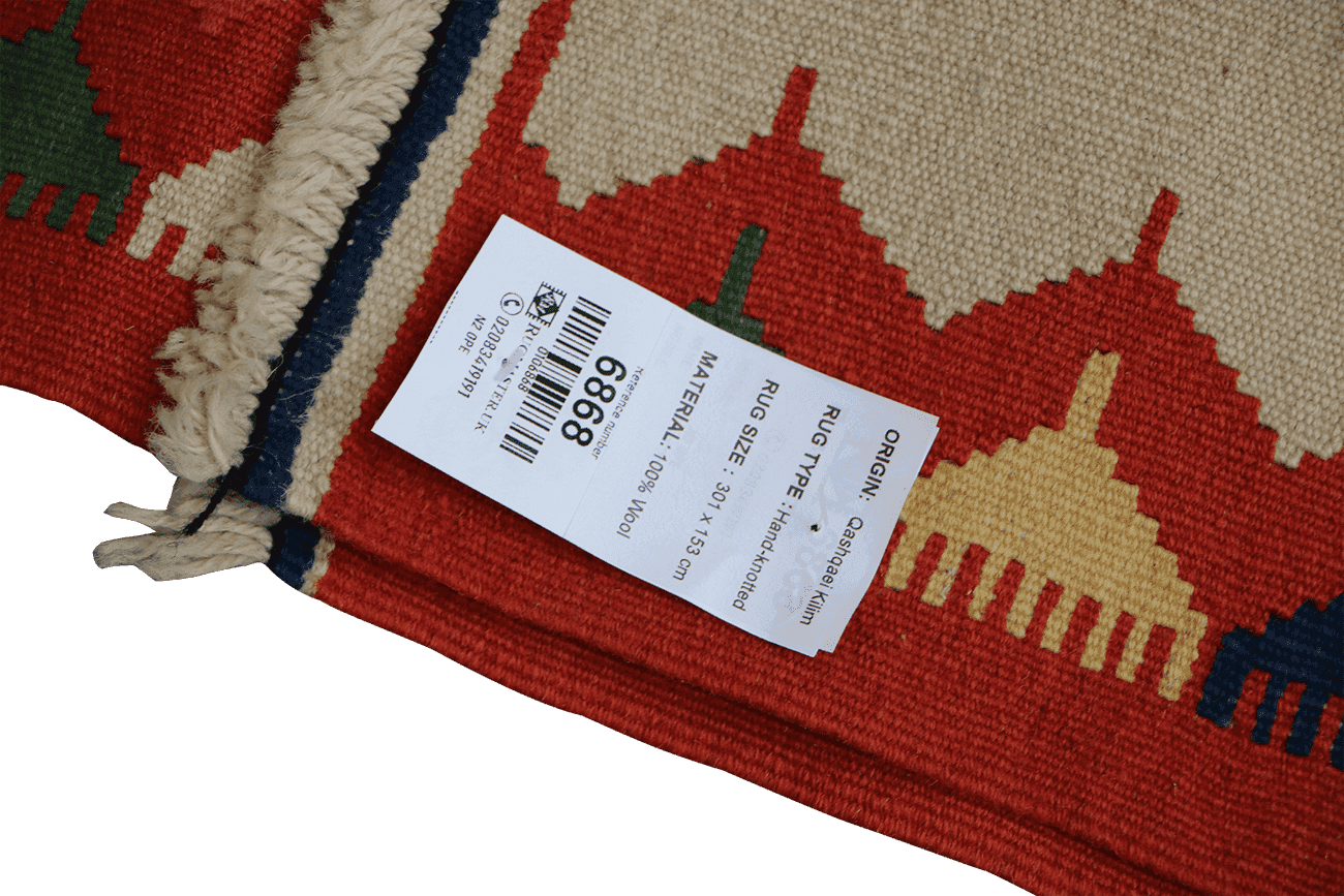 301x153 cm Qashqai Kilim Tribal Wool Rug Handmade Multi-Coloured - Rugoutlet