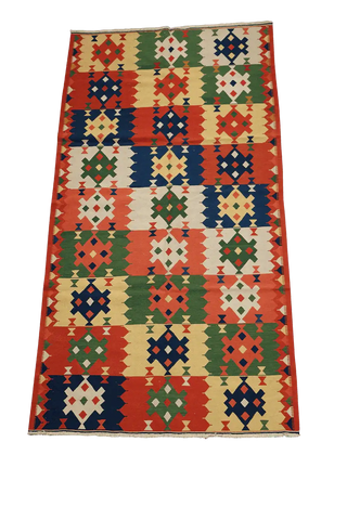 301x153 cm Qashqai Kilim Tribal Wool Rug Handmade Multi-Coloured - Rugoutlet