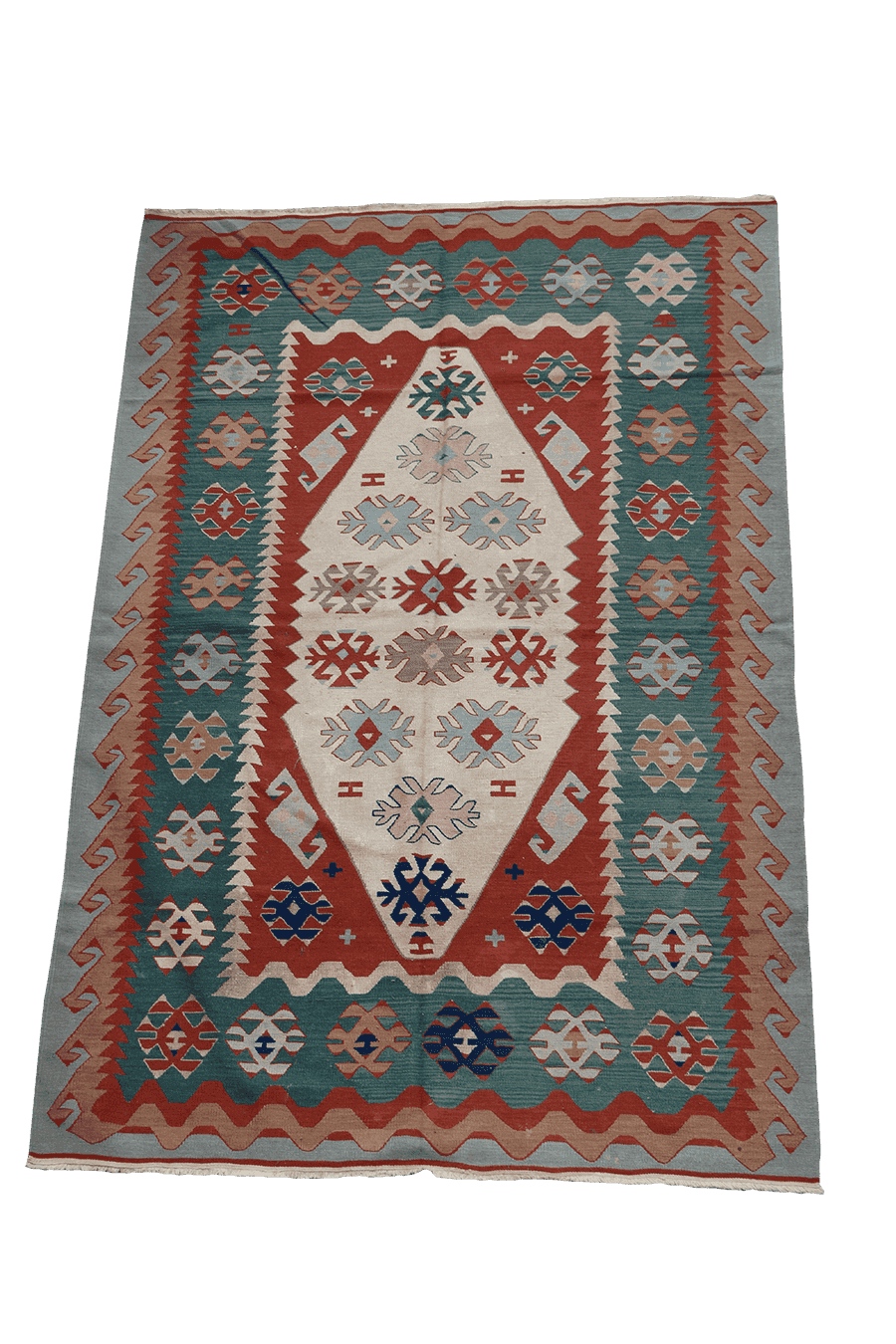 280x190 cm Anatolian Tribal Wool Rug Handmade Kilim Red Grey - Rugoutlet