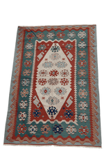 280x190 cm Anatolian Tribal Wool Rug Handmade Kilim Red Grey - Rugoutlet