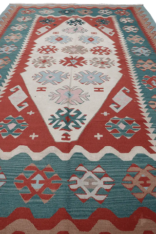 280x190 cm Anatolian Tribal Wool Rug Handmade Kilim Red Grey - Rugoutlet