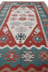 280x190 cm Anatolian Tribal Wool Rug Handmade Kilim Red Grey - Rugoutlet