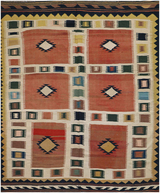 282x212 cm Shiraz Kilim Tribal Wool Rug Handmade Brown