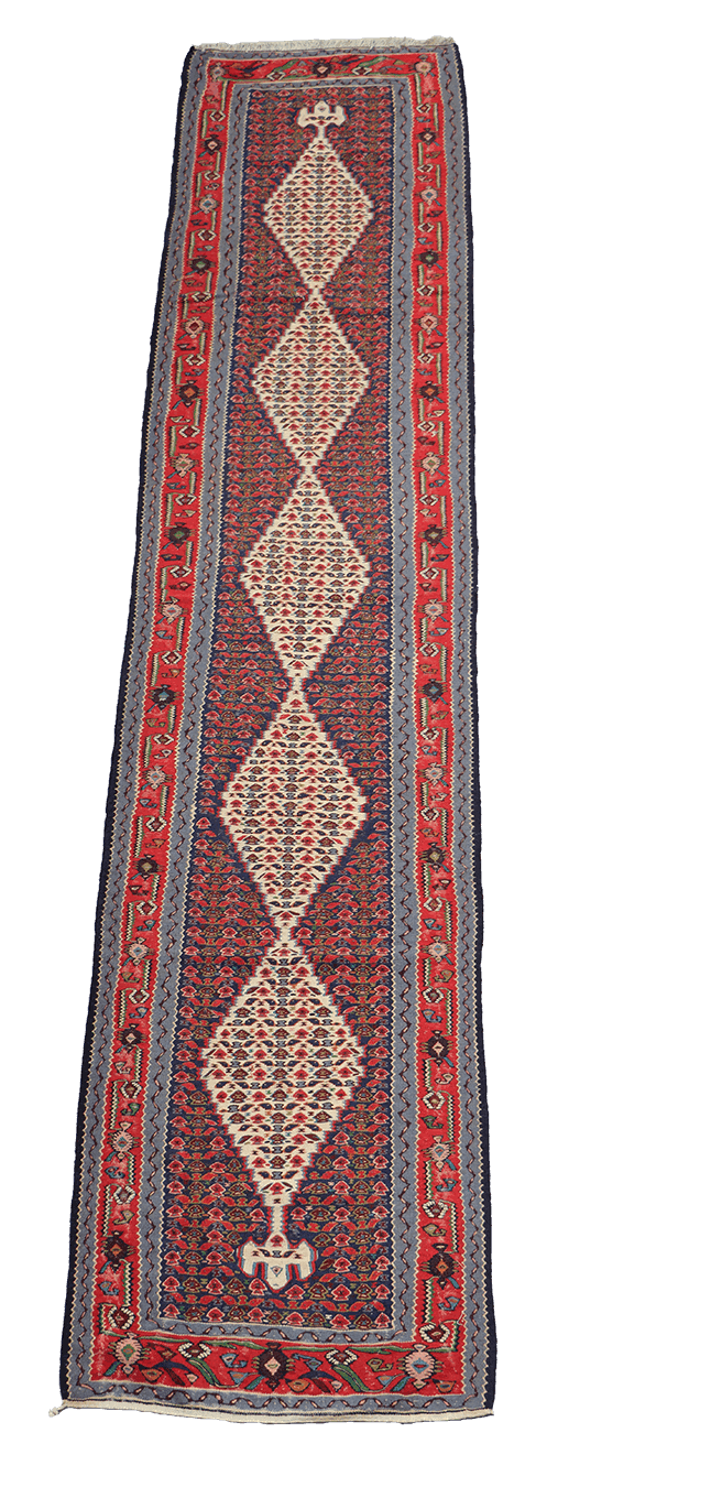 279x84 cm Fine Kilim Seneh Tribal Wool Rug Handmade Purple Red - Rugoutlet