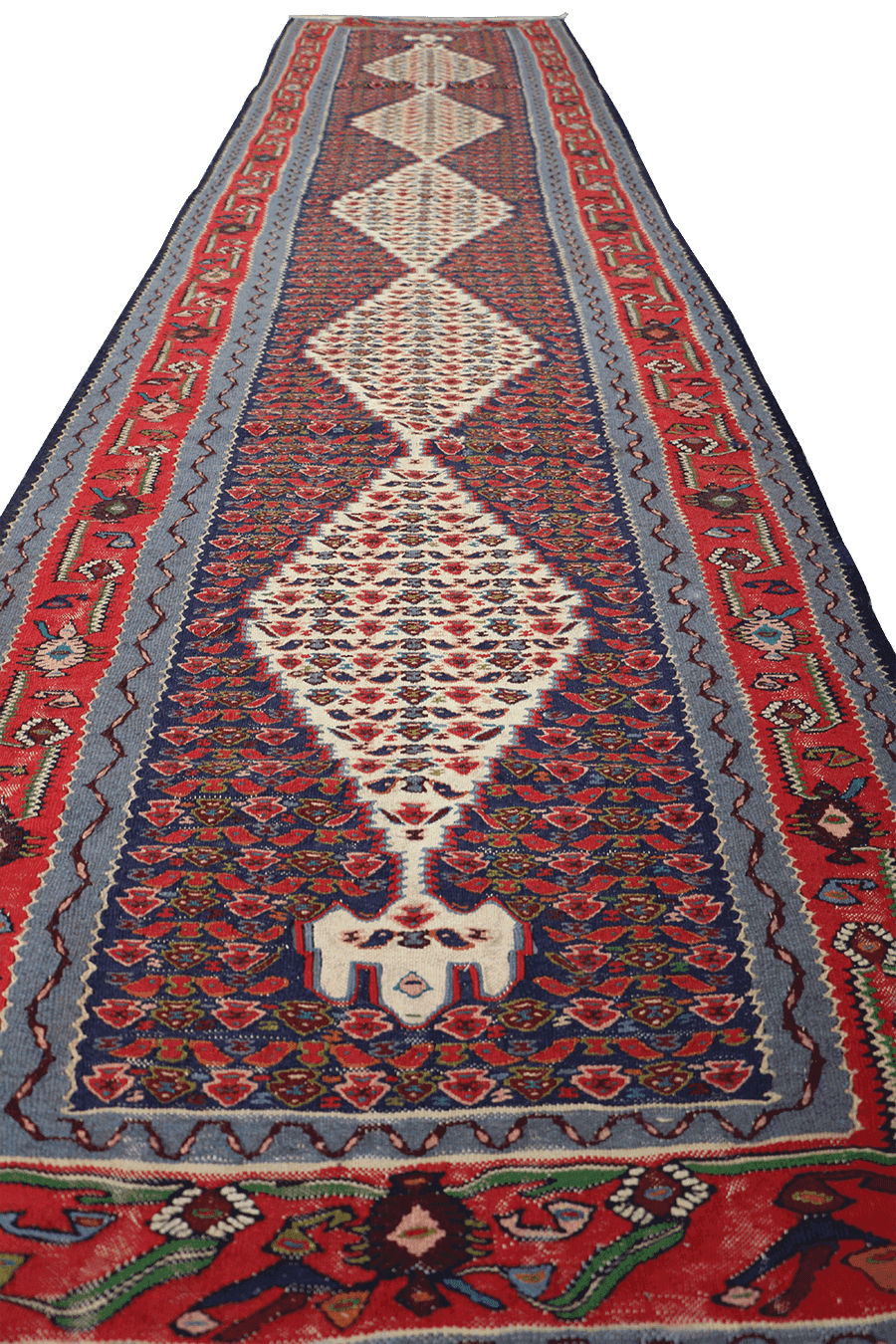 279x84 cm Fine Kilim Seneh Tribal Wool Rug Handmade Purple Red - Rugoutlet