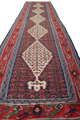 279x84 cm Fine Kilim Seneh Tribal Wool Rug Handmade Purple Red - Rugoutlet