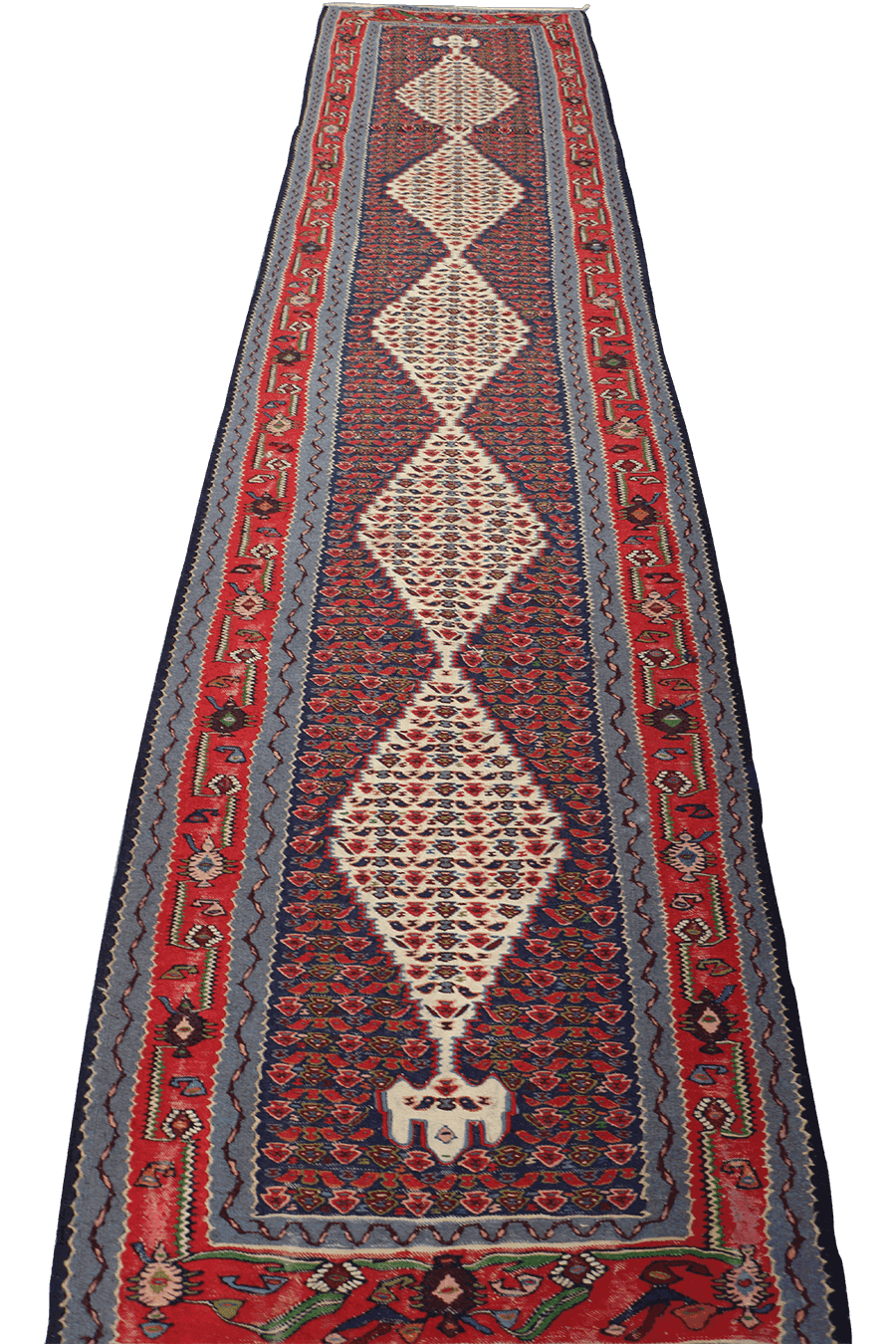 279x84 cm Fine Kilim Seneh Tribal Wool Rug Handmade Purple Red - Rugoutlet