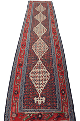 279x84 cm Fine Kilim Seneh Tribal Wool Rug Handmade Purple Red - Rugoutlet