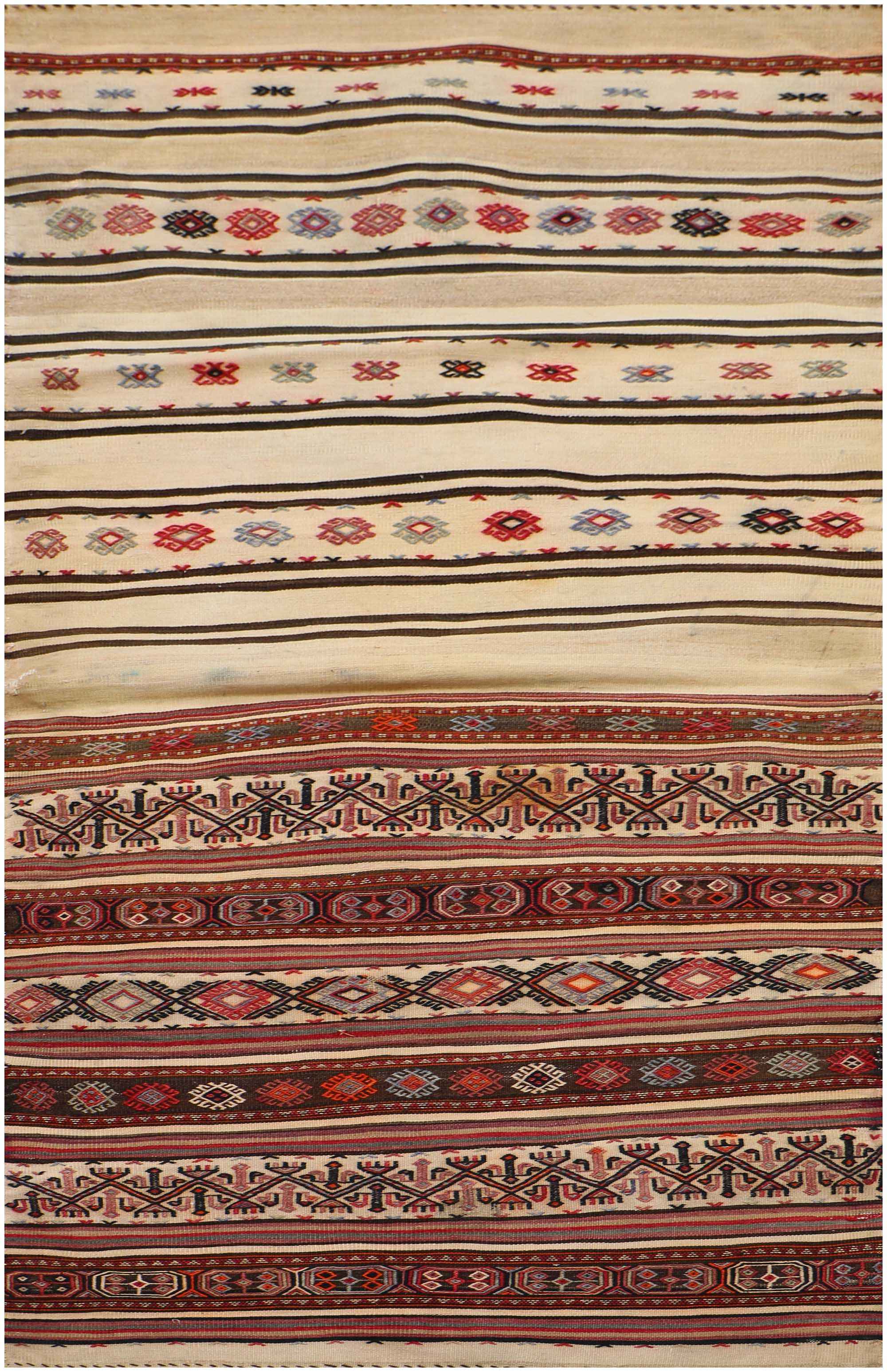 220x80 cm Antique Saddle Bag Runner Tribal Wool Rug Handmade Beige Red - Rugoutlet