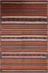 220x80 cm Antique Qashqai Jajim Tribal Wool Rug Handmade Orange - Rugoutlet