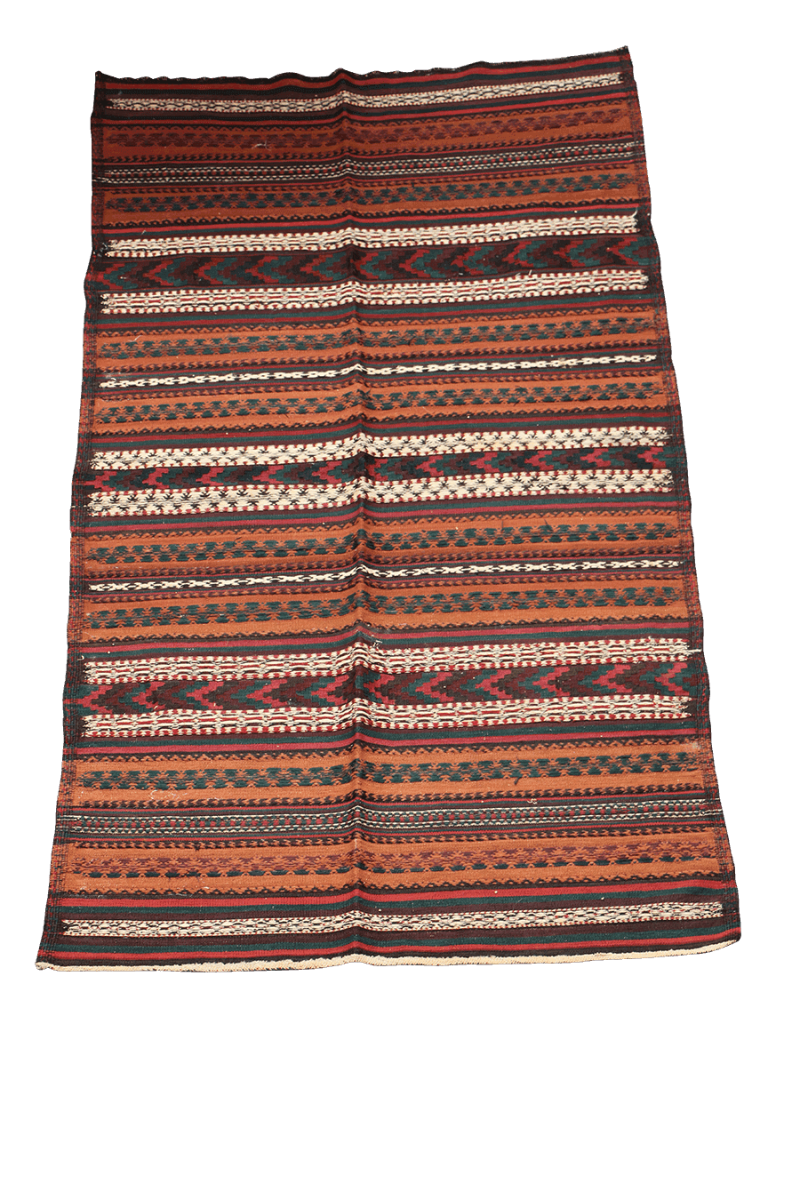 220x80 cm Antique Qashqai Jajim Tribal Wool Rug Handmade Orange - Rugoutlet