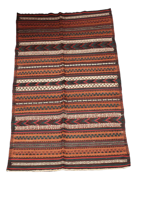 220x80 cm Antique Qashqai Jajim Tribal Wool Rug Handmade Orange - Rugoutlet