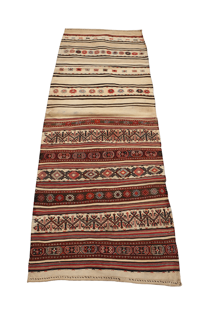 220x80 cm Antique Saddle Bag Runner Tribal Wool Rug Handmade Beige Red - Rugoutlet