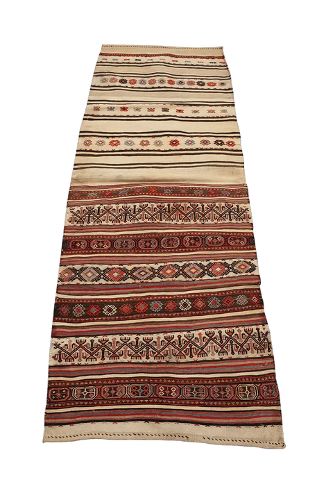 220x80 cm Antique Saddle Bag Runner Tribal Wool Rug Handmade Beige Red - Rugoutlet