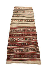 220x80 cm Antique Saddle Bag Runner Tribal Wool Rug Handmade Beige Red - Rugoutlet