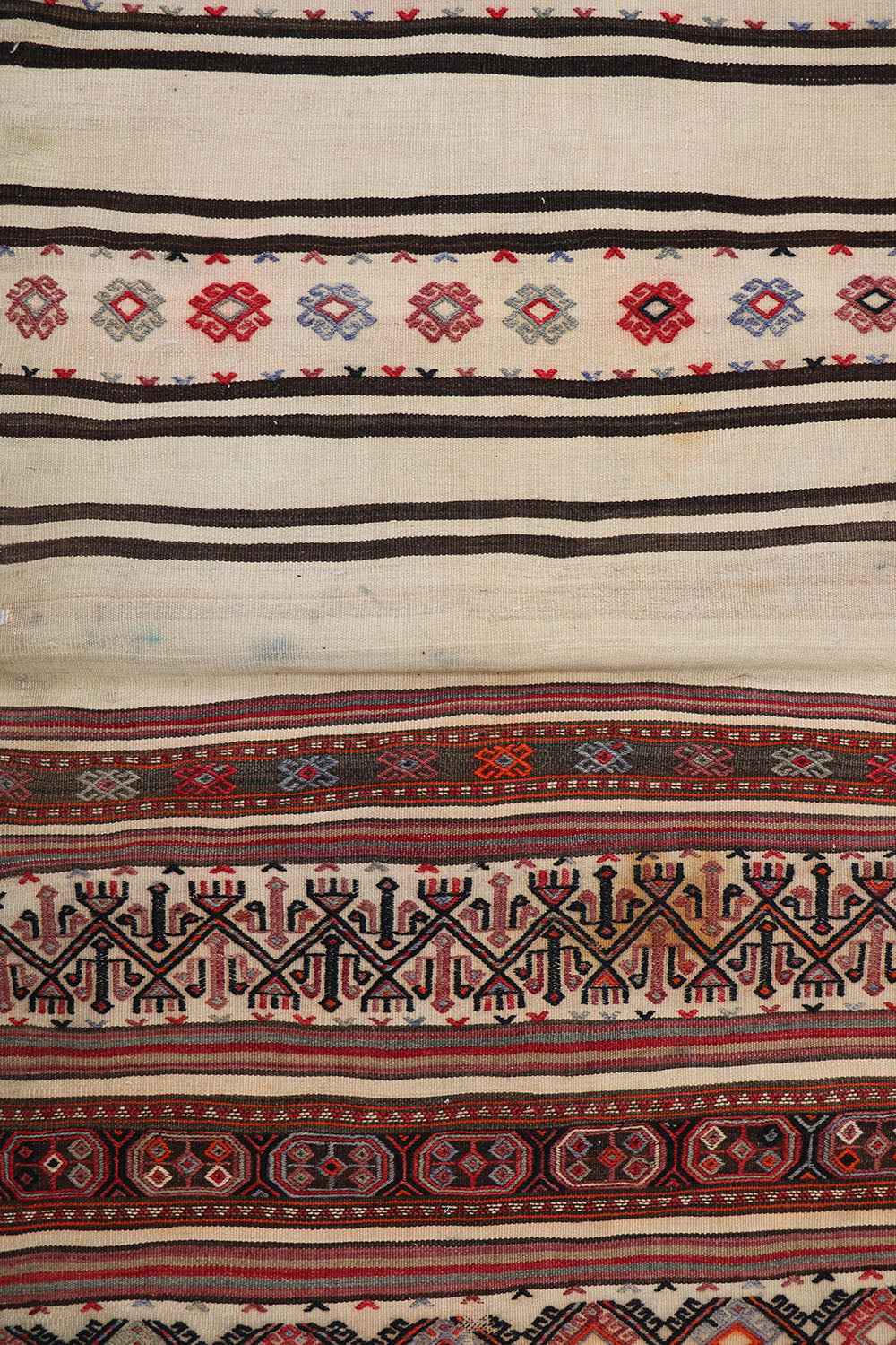 220x80 cm Antique Saddle Bag Runner Tribal Wool Rug Handmade Beige Red - Rugoutlet