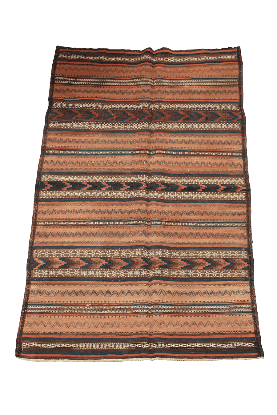 220x80 cm Antique Qashqai Jajim Tribal Wool Rug Handmade Orange - Rugoutlet