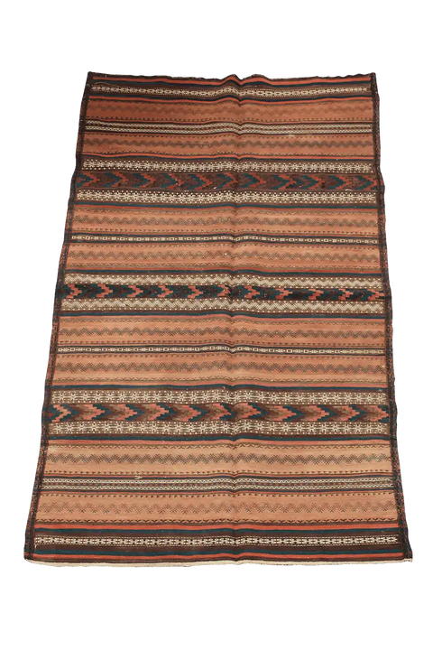 220x80 cm Antique Qashqai Jajim Tribal Wool Rug Handmade Orange - Rugoutlet