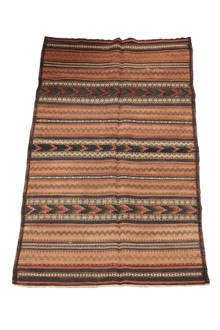 220x80 cm Antique Qashqai Jajim Tribal Wool Rug Handmade Orange - Rugoutlet