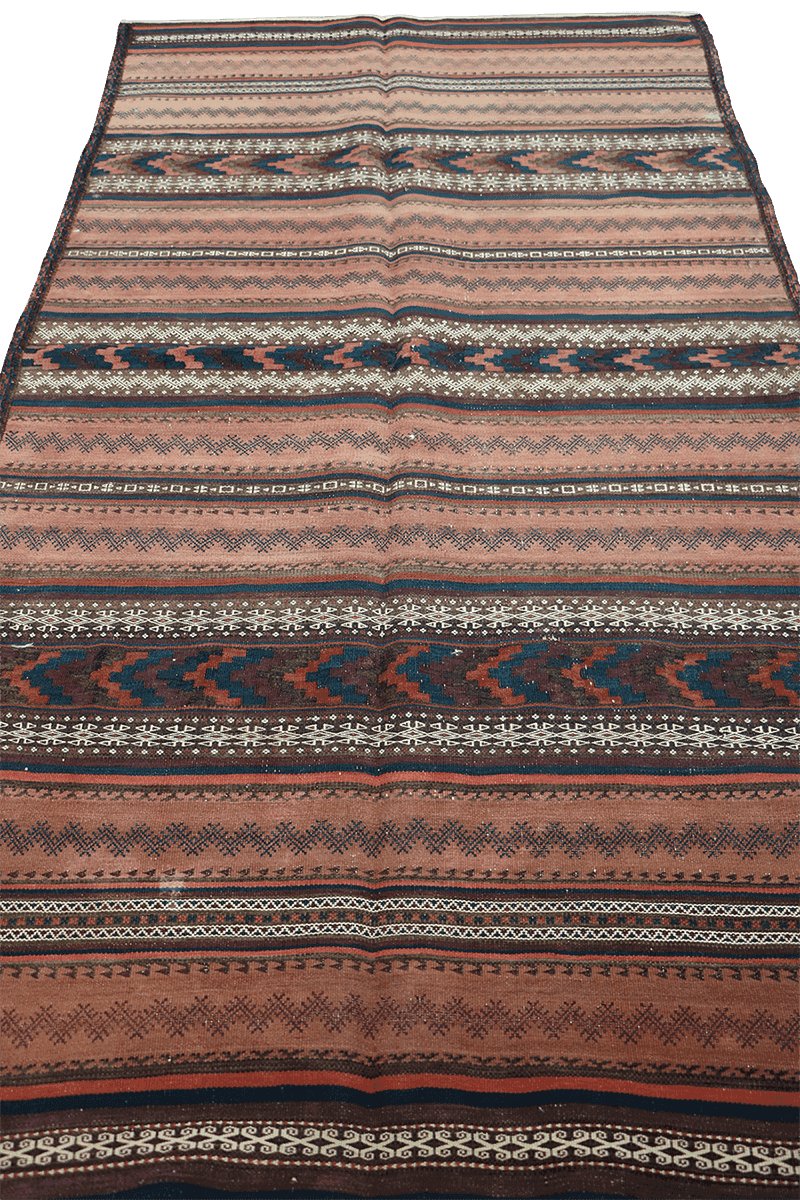 220x80 cm Antique Qashqai Jajim Tribal Wool Rug Handmade Orange - Rugoutlet