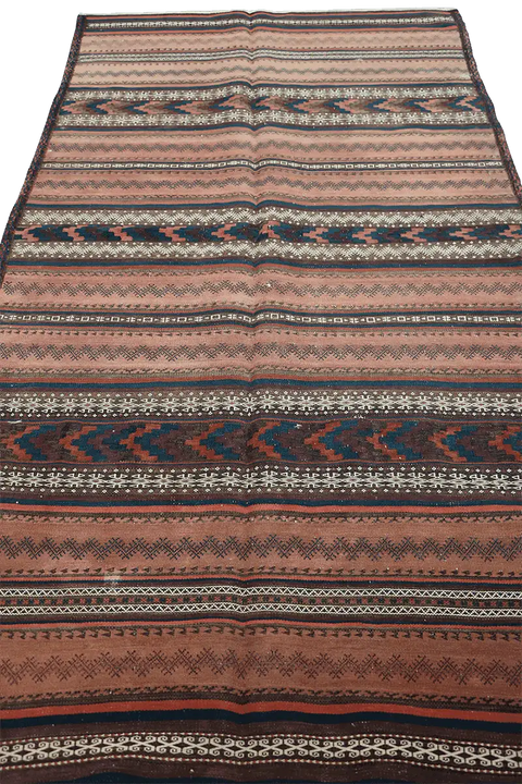 220x80 cm Antique Qashqai Jajim Tribal Wool Rug Handmade Orange - Rugoutlet