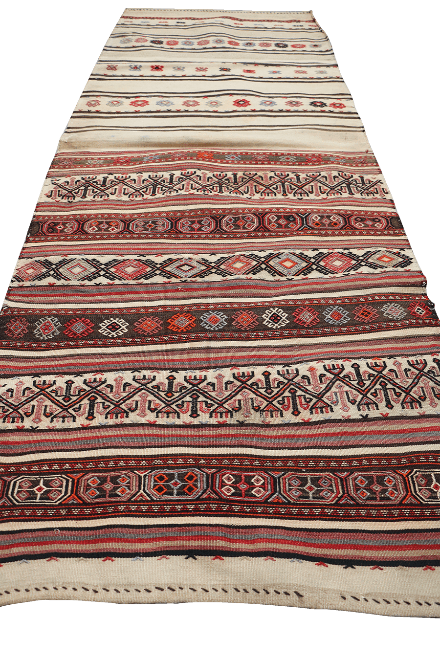 220x80 cm Antique Saddle Bag Runner Tribal Wool Rug Handmade Beige Red - Rugoutlet