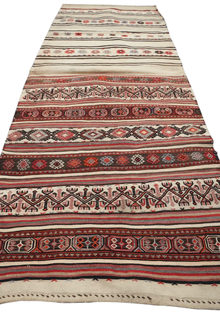 220x80 cm Antique Saddle Bag Runner Tribal Wool Rug Handmade Beige Red - Rugoutlet