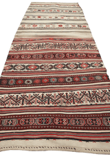 220x80 cm Antique Saddle Bag Runner Tribal Wool Rug Handmade Beige Red - Rugoutlet