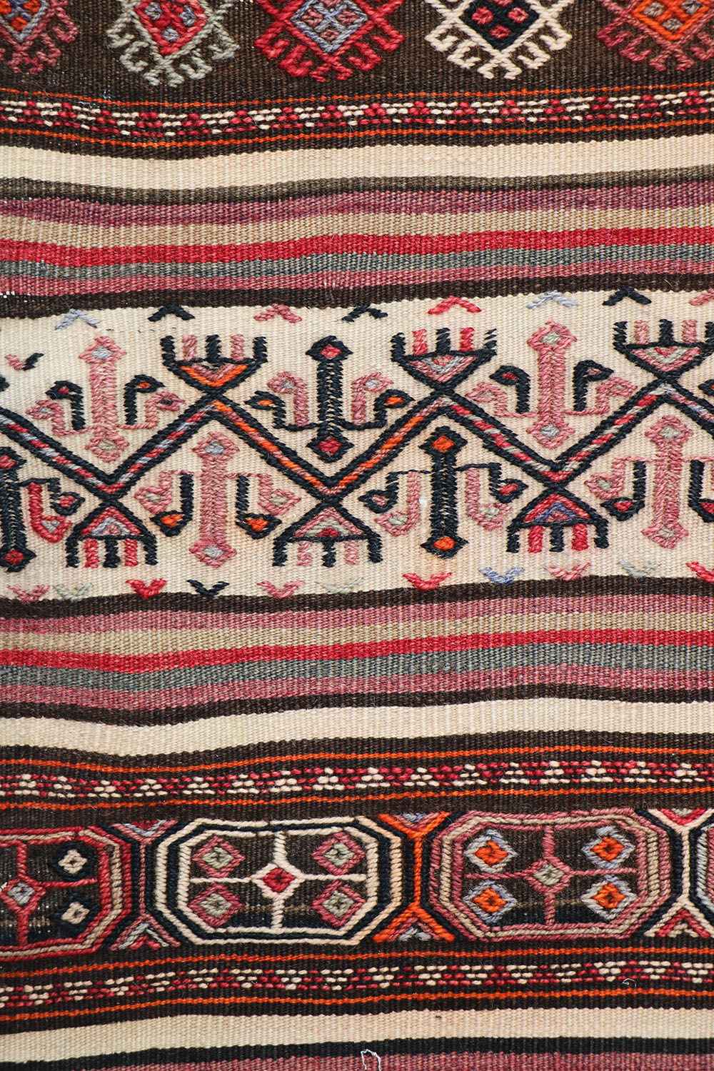 220x80 cm Antique Saddle Bag Runner Tribal Wool Rug Handmade Beige Red - Rugoutlet