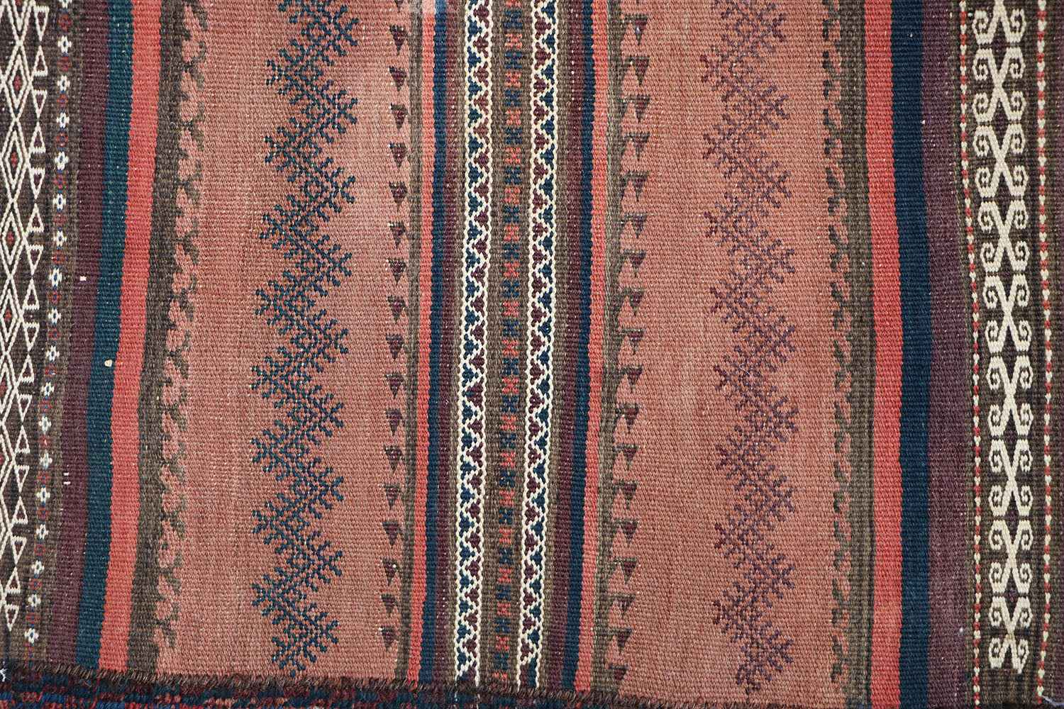 220x80 cm Antique Qashqai Jajim Tribal Wool Rug Handmade Orange - Rugoutlet