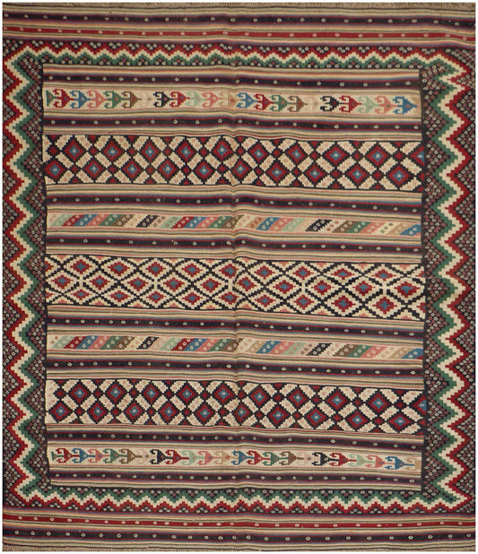 222x165 cm Qashqaie Kilim Sumak Tribal Wool Rugs Handmade Pink Brown