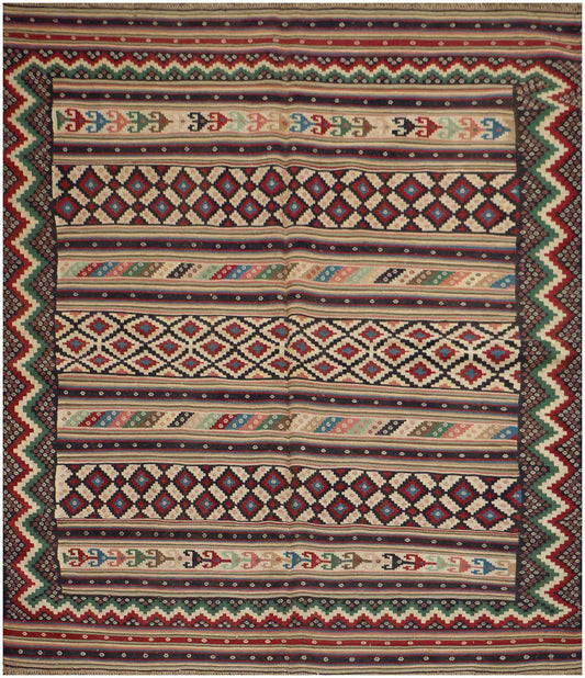 222x165 cm Qashqaie Kilim Sumak Tribal Wool Rugs Handmade Pink Brown - Rugoutlet