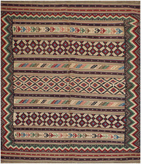 222x165 cm Qashqaie Kilim Sumak Tribal Wool Rugs Handmade Pink Brown - Rugoutlet