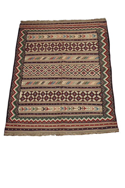 222x165 cm Qashqaie Kilim Sumak Tribal Wool Rugs Handmade Pink Brown - Rugoutlet