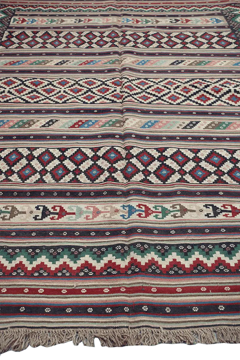 222x165 cm Qashqaie Kilim Sumak Tribal Wool Rugs Handmade Pink Brown - Rugoutlet