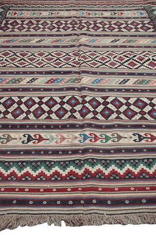 222x165 cm Qashqaie Kilim Sumak Tribal Wool Rugs Handmade Pink Brown - Rugoutlet