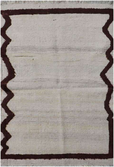150x100cm Modern Tribal Kilim Handmade white and brown-6880 - Rugoutlet