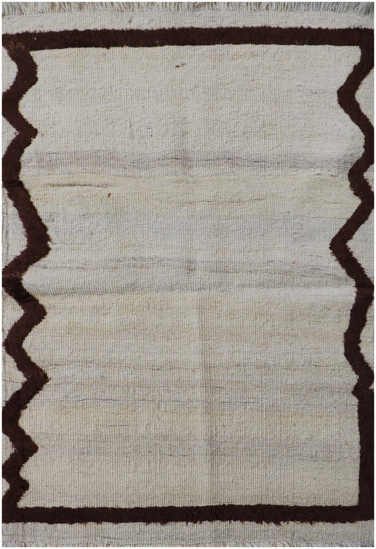 150x100cm Modern Tribal Kilim Handmade white and brown-6880