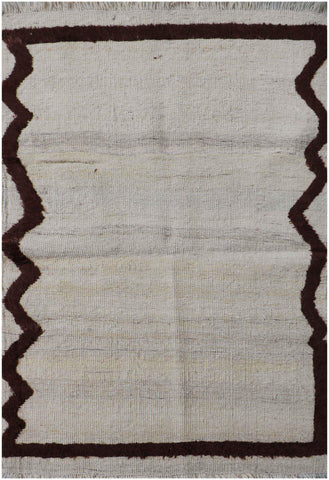 150x100cm Modern Tribal Kilim Handmade white and brown-6880 - Rugoutlet