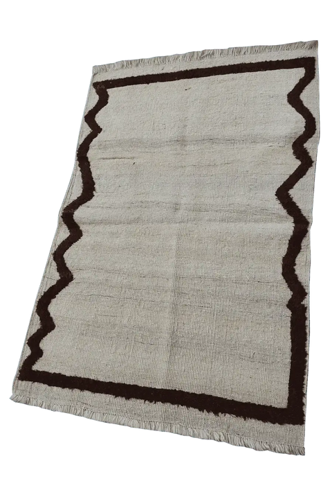 150x100cm Modern Tribal Kilim Handmade white and brown-6880 - Rugoutlet