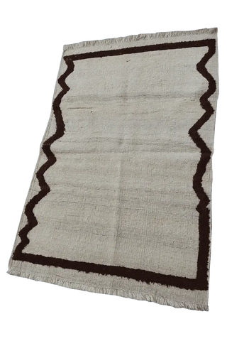 150x100cm Modern Tribal Kilim Handmade white and brown-6880 - Rugoutlet
