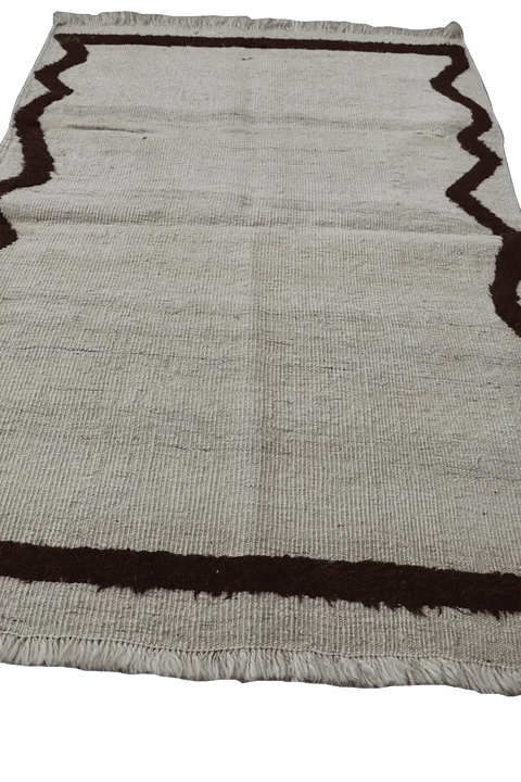 150x100cm Modern Tribal Kilim Handmade white and brown-6880 - Rugoutlet