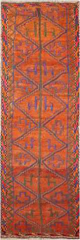 235x73 cm Baluch Kilim Sumak Wool Rug Handmade Orange - Rugoutlet