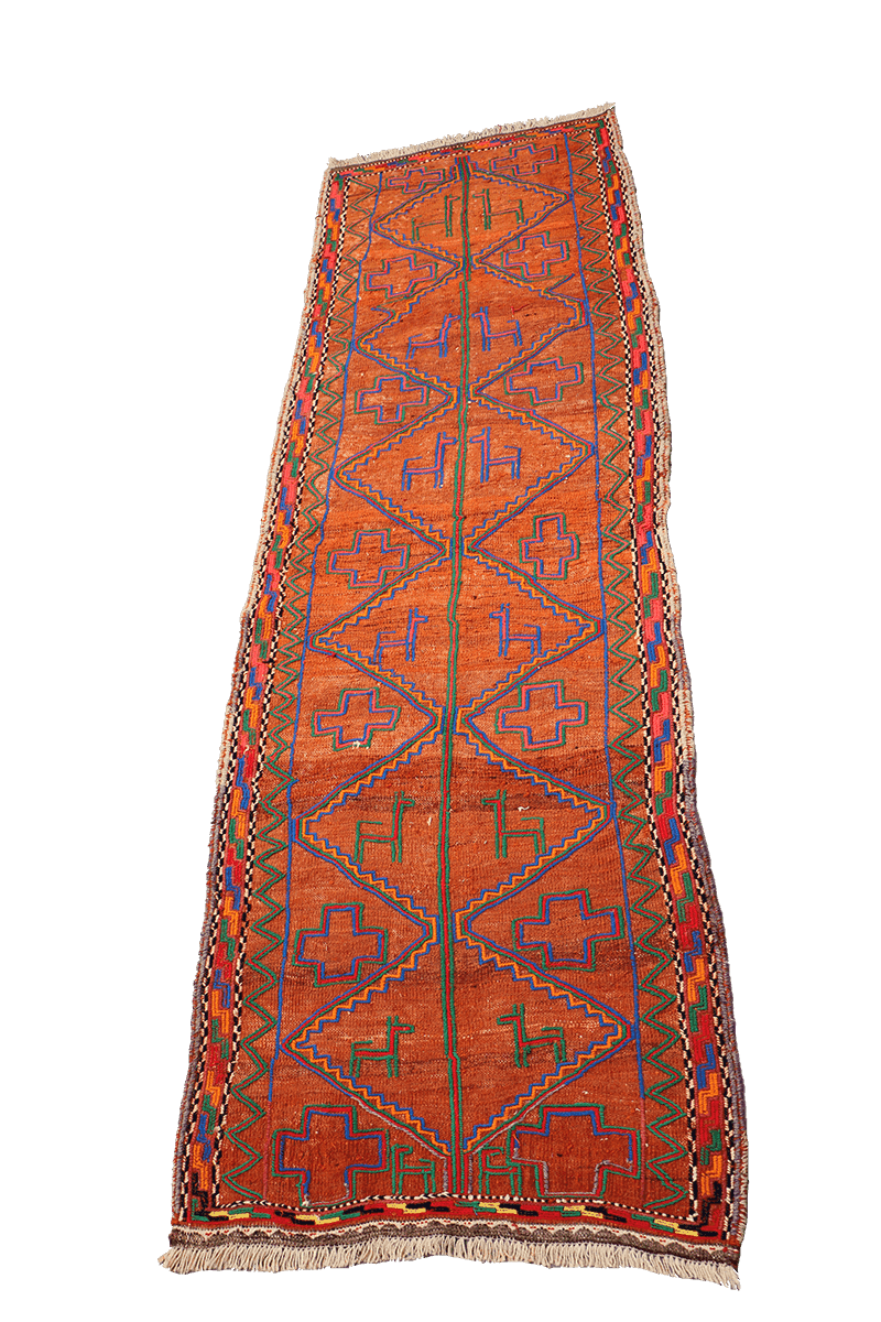 235x73 cm Baluch Kilim Sumak Wool Rug Handmade Orange - Rugoutlet